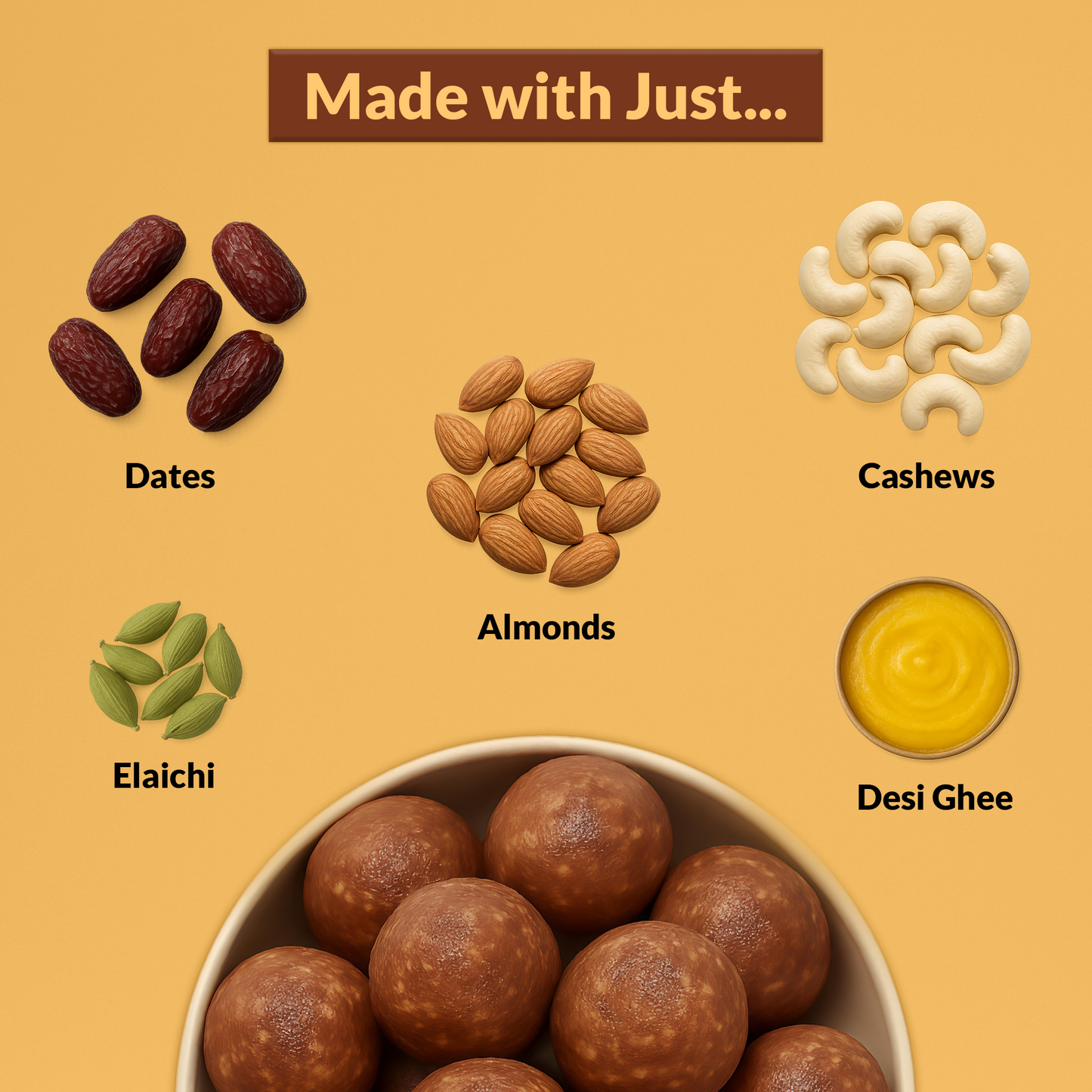 Widour Bites Dates & Nuts Laddoos – Elaichi | No Added Sugar.