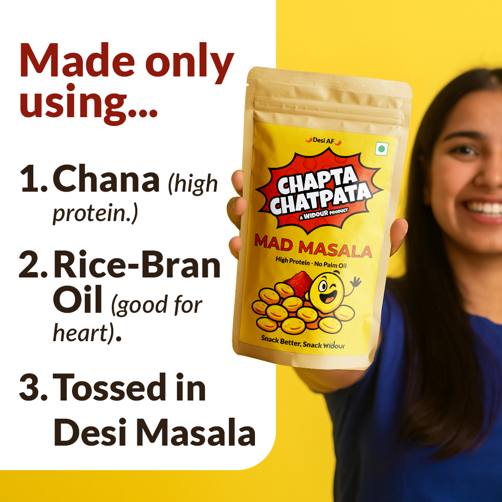 Widour Chapta Chatpata – Crushed Chickpea Snack Mad Masala | No Palm Oil. (Pack of 4)