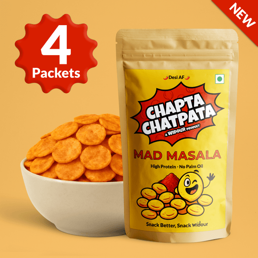 Widour Chapta Chatpata – Crushed Chickpea Snack Mad Masala | No Palm Oil. (Pack of 4)