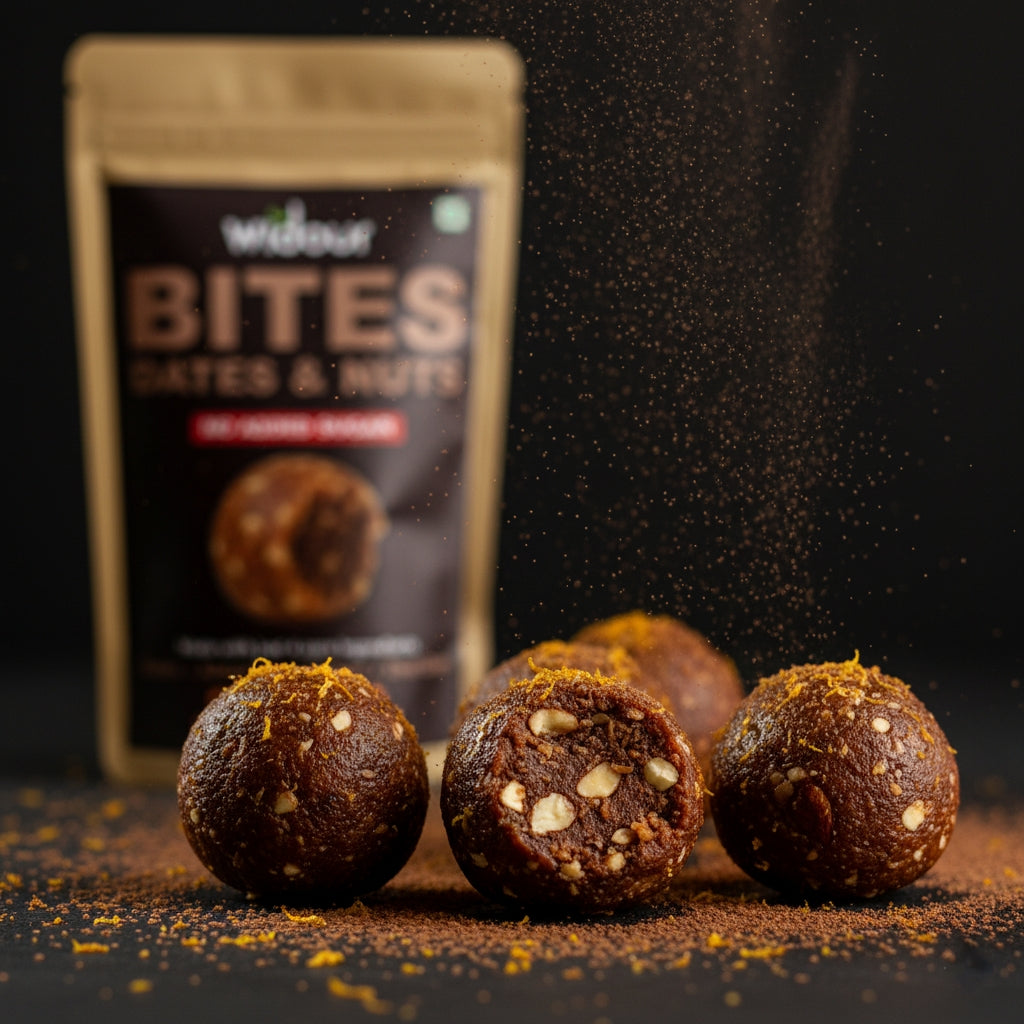 Widour Bites Dates & Nuts Laddoos – Orange & Chocolate | No Added Sugar.