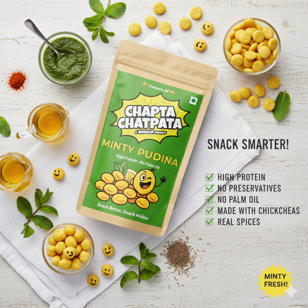 Widour Chapta Chatpata – Crushed Chickpea Snack Minty Pudina | No Palm Oil. (Pack of 4)